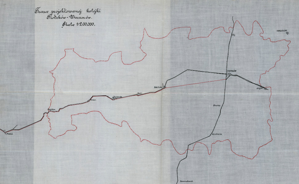 Szkic planu budowy kolejki Piotrków-Wieruszów