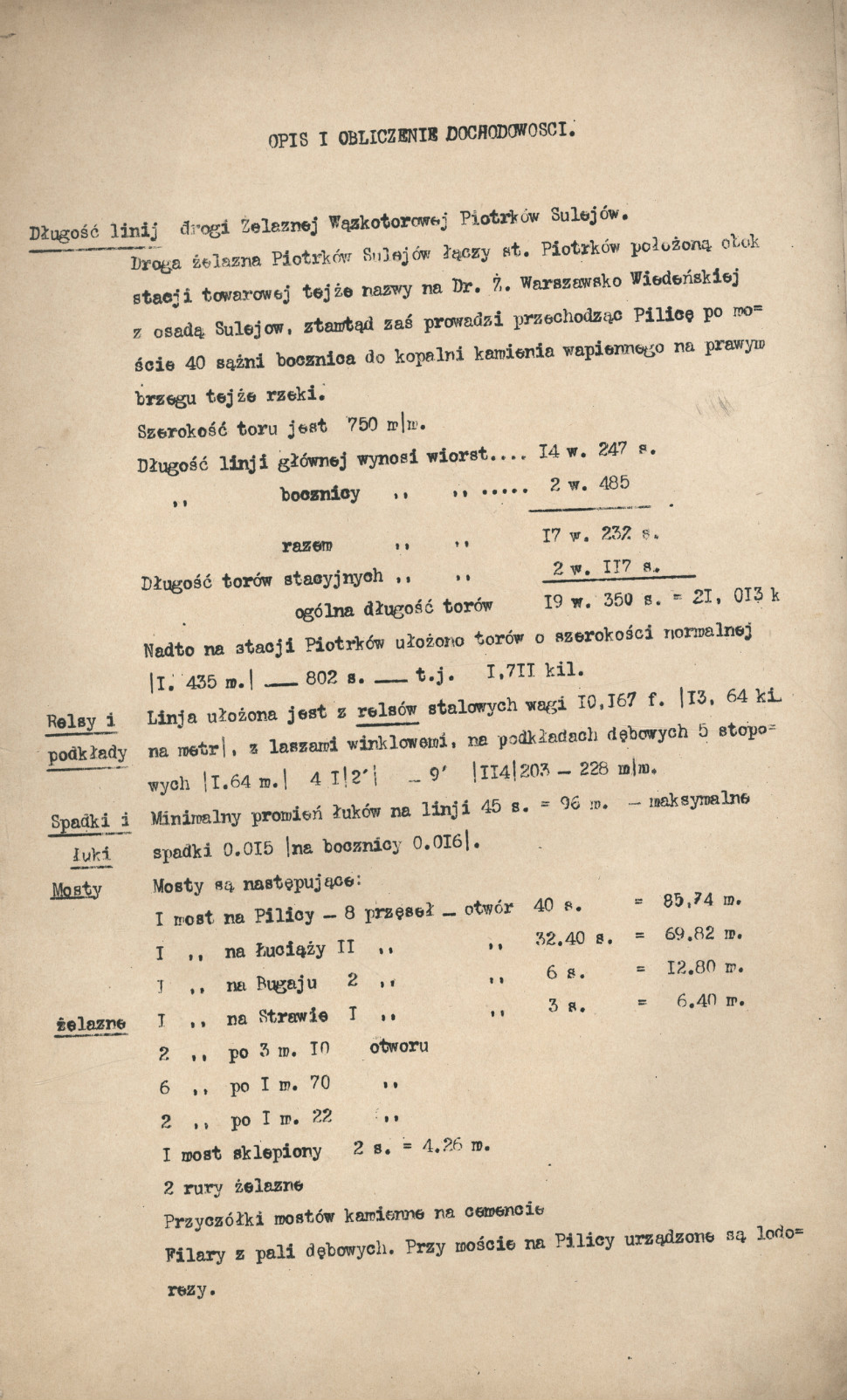 Opis i obliczenie dochodowości kolejki sulejowskiej