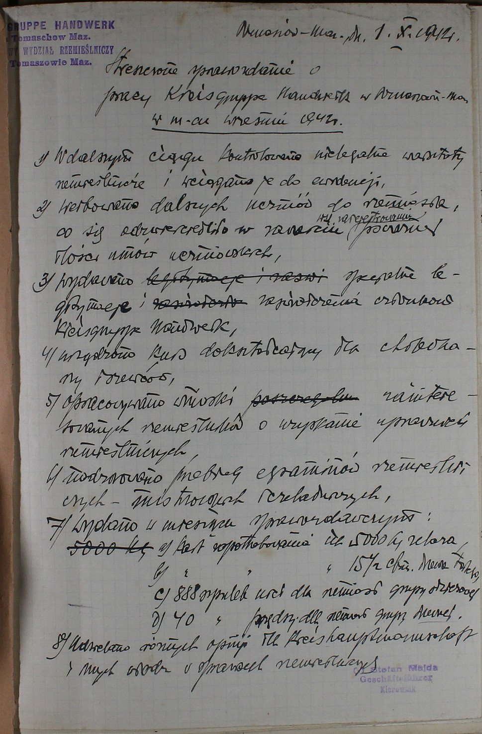 Sprawozdanie z pracy w wrześniu 1942 r.