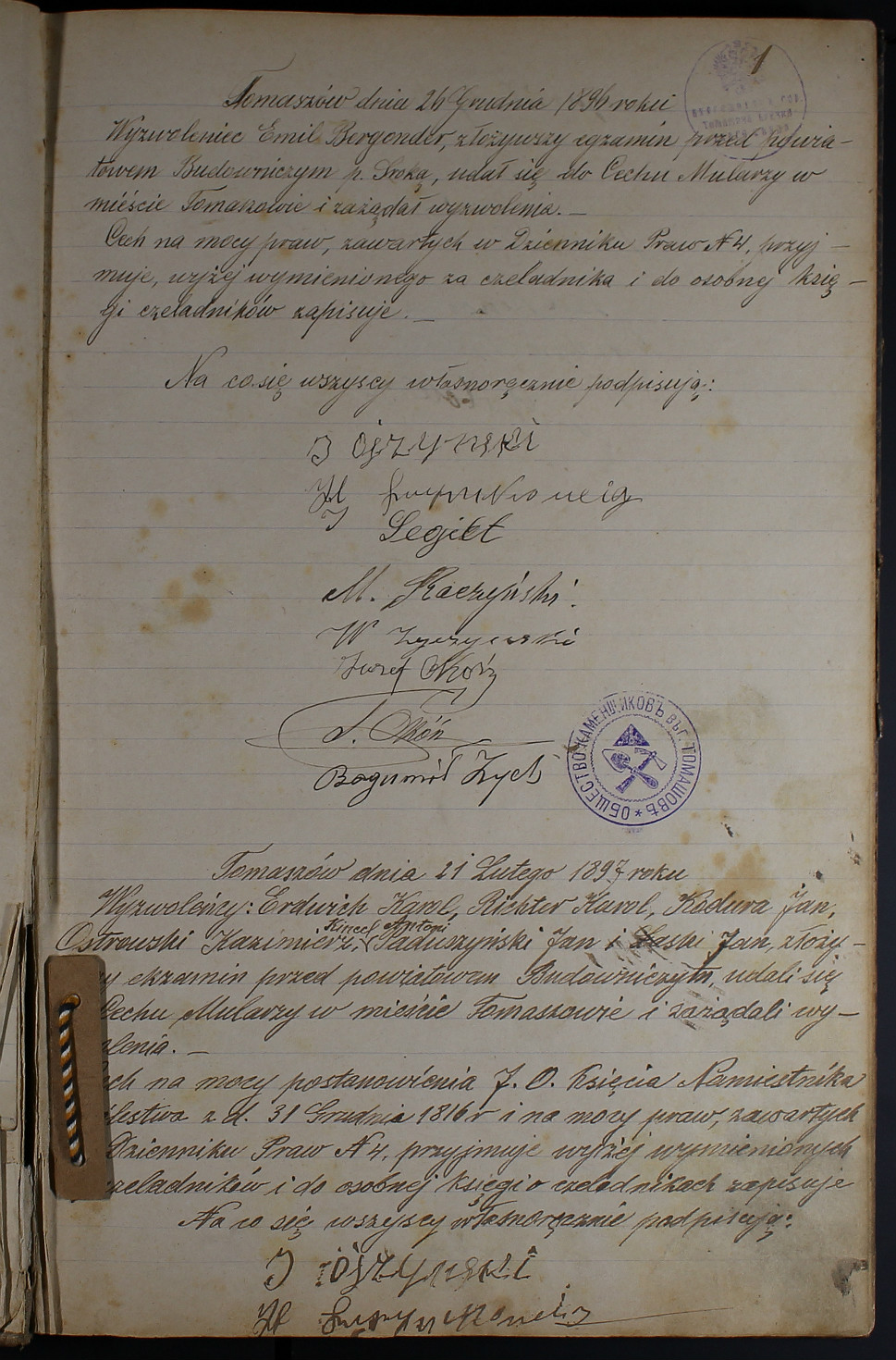 Księga czeladników Cechu kamieniarzy, 1897-1909